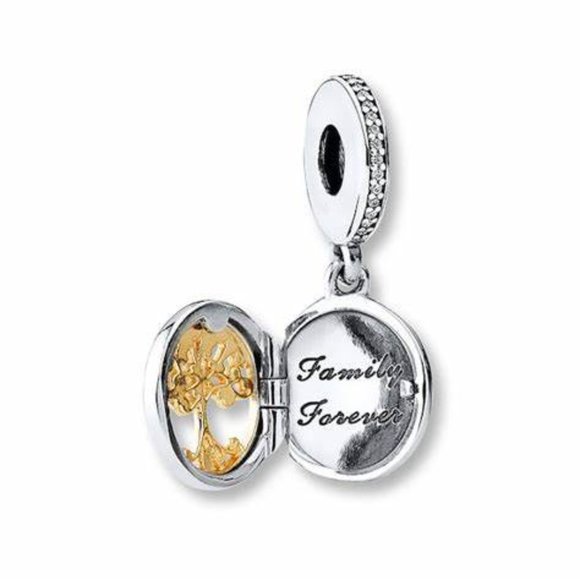 EUC Pandora 791988CZ Silver & 14k Gold Family Roots Tree Dangle Charm - Picture 3 of 14